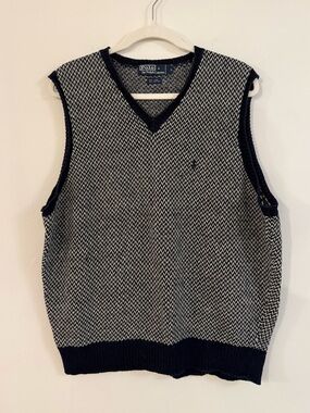 Vintage Polo by Ralph Lauren Navy and White V-Neck Knit Sweater Vest